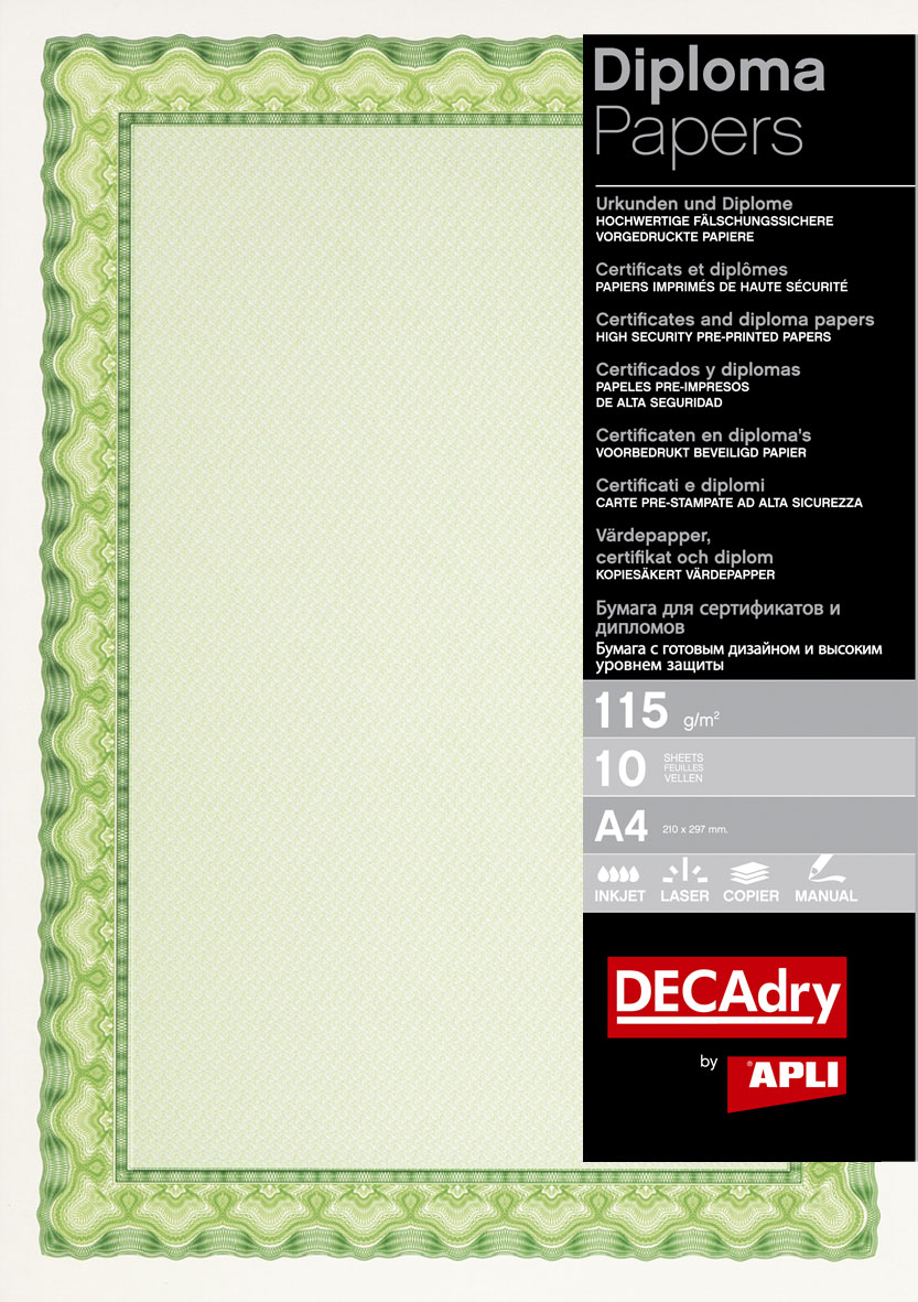 APLI DSD1054 Papel certificado verde A4 115 g 70 hojas 