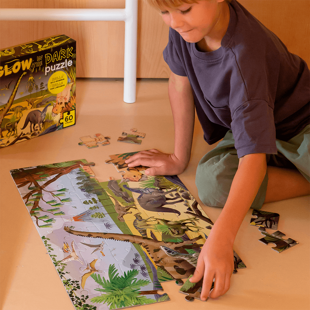 Puzzle Dinosaure Apli Kids - 48 Pièces de 5,5x6cm - Boîte Rectangulaire en  Métal - Design Exclusif pour Enfants, Coloré, Clair et Simple - Pièces
