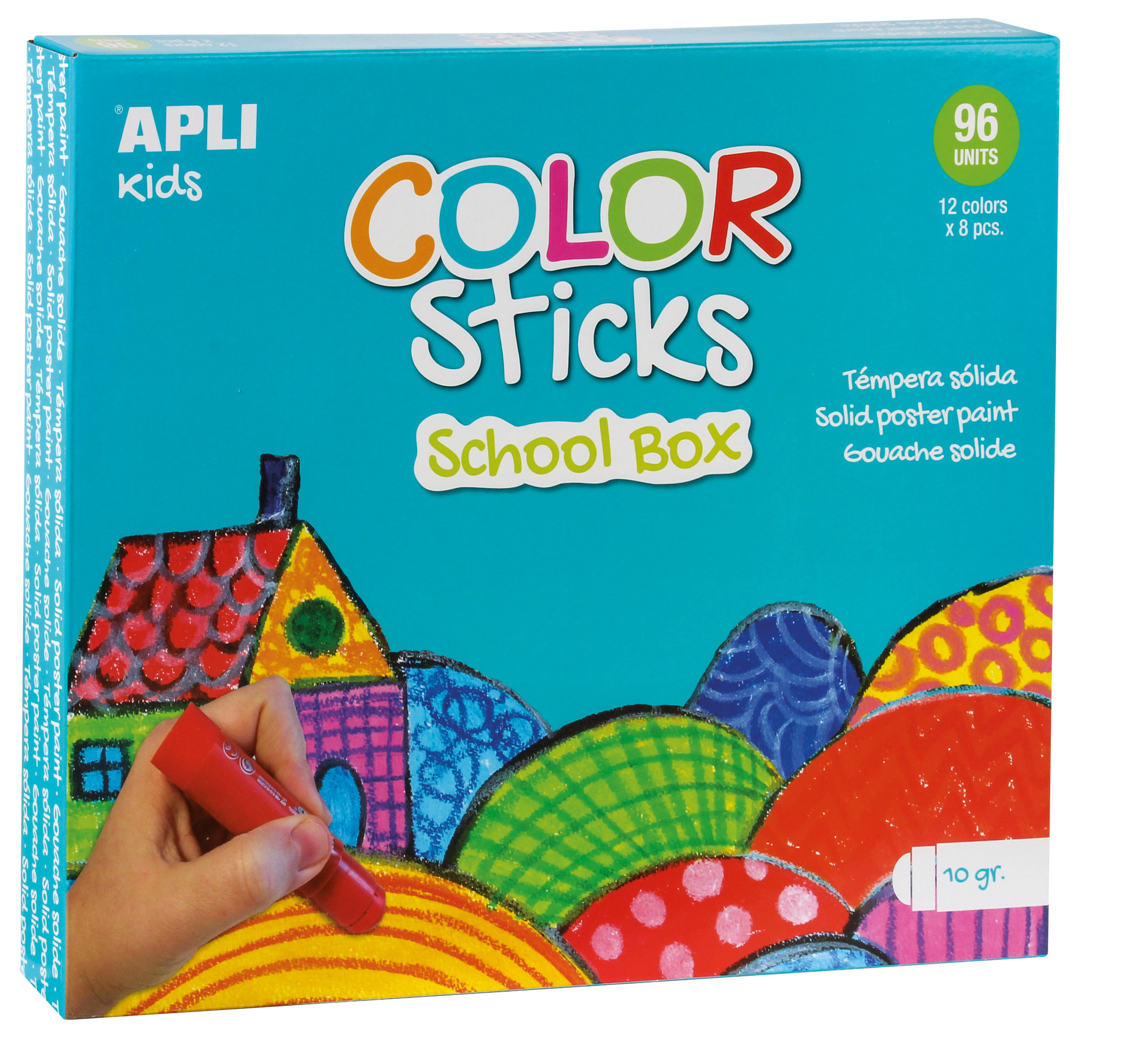 Caja de 12 Témperas sólidas en stick colores Clásicos Fixo Kids
