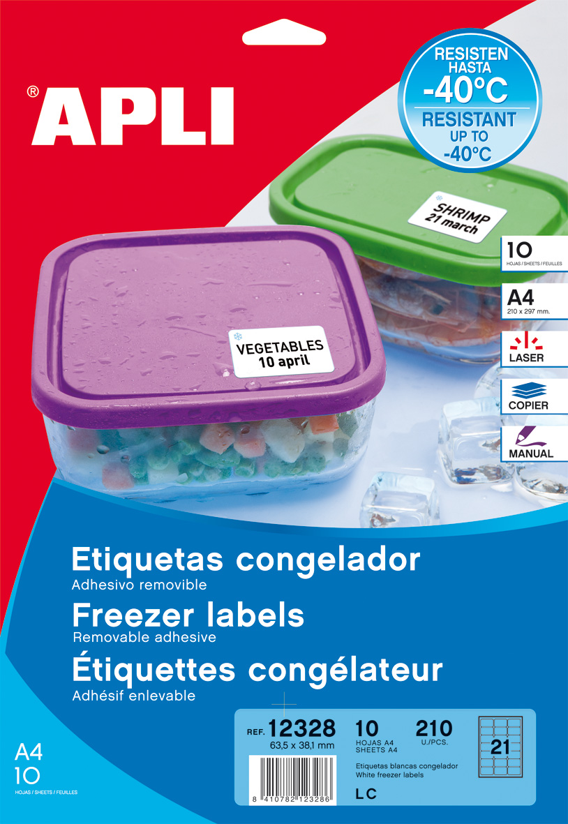 Etiquetas para el congelador contacto directo con los alimentos 63,5 x 33,9  en